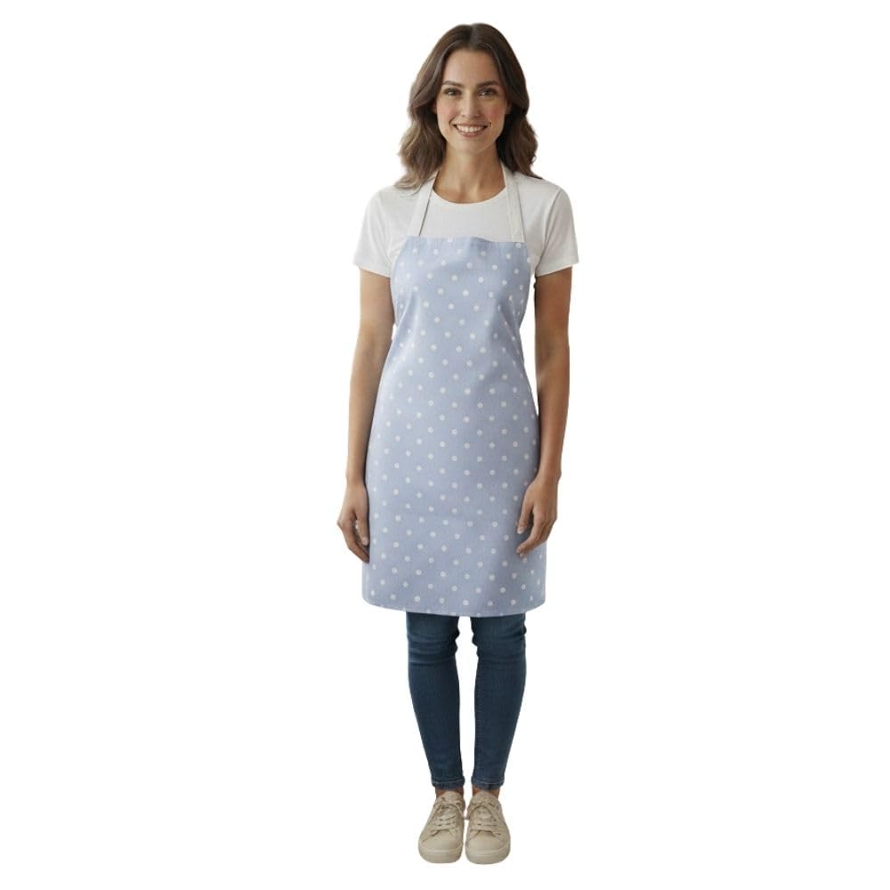 Jolee... Fabrics Wipe Clean PVC Coated Aprons - 100% Cotton Oilcloth - One Size - Easy to Clean and Splash Proof Apron (Powder Blue Polka Dot, Adult (75cm Length)) โ image 1