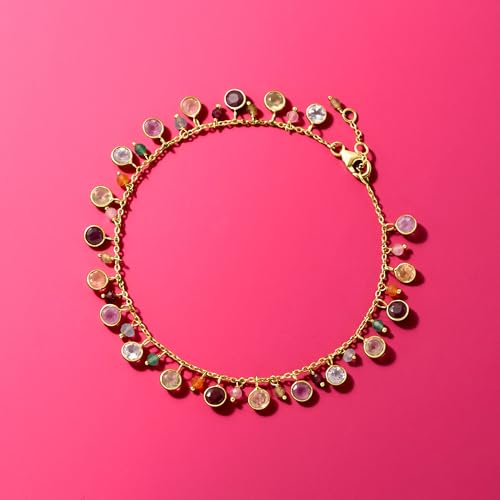Ross-Simons 13.50 ct. t.w. Multi-Gemstone Drop Anklet in 18kt Gold Over Sterling. 9 inches3