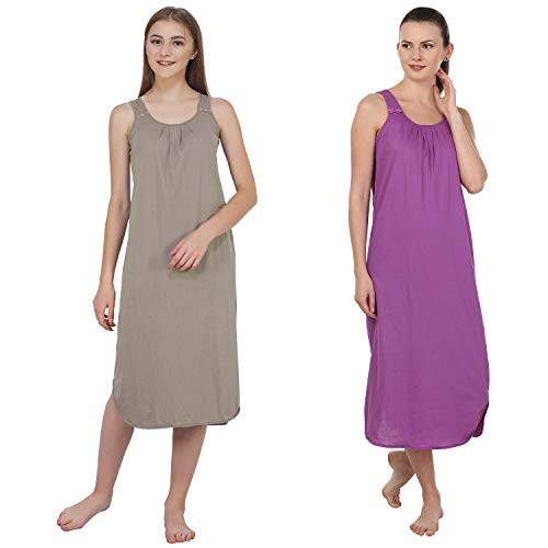 Image of BLAZON Women's Cotton Hosiery Solid Maxi Nighty Slip (Pack of 2) Available Sizes: S, M, L, XL, 2XL, 3XL, 4XL, 5XL