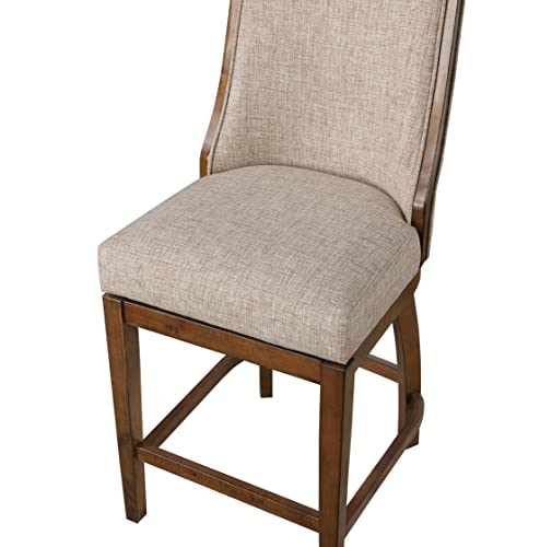 Home 2 Office Silla Butaco Giratoria con mecanismo de giro 360°, Tapizado en lino y respaldo, 24 pulgadas de altura del asiento, acabado nogal y beige miniatura 3