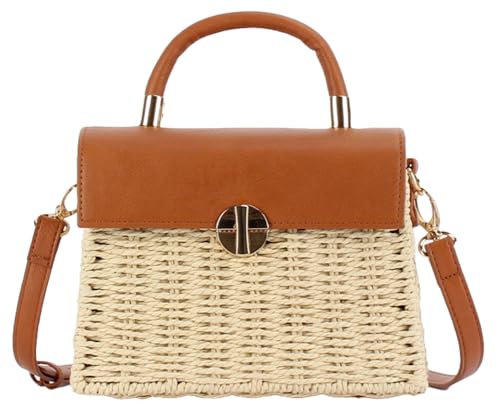 Trendy Patchwork Straw Handbag Beach Vacation Travel Cross Body Bag Adjustable Strap Shoulder Bags for Women 2025