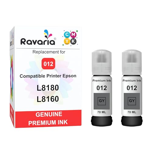 Image of 012 Compatible Refill Ink for Epson L8180 / L8160 Printer Compatible Ink Bottle for Epson 012 Ink Grey 70ml Ink Bottle (012 Ink Grey 2 Pcs)