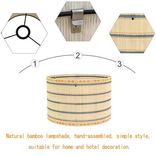 Image of Pendant Lamp Shade, Translucent Bamboo Made, 13.8x9 Inch, Modern Minimalist Style for Living Room, Bedroom (Green Pattern B)