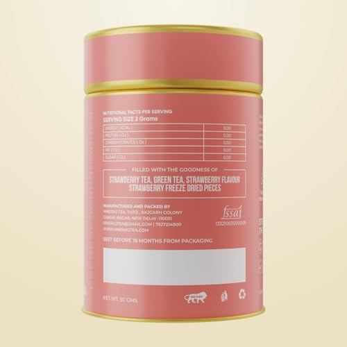Image of House of Hindraj Berrylicious Queen Strawberry Green Tea Loose Leaves 50 g Organic Green Tea, Fruity Strawberry Ice Tea No Added Sugar, Antioxidant Rich, Refreshing Cold Brew