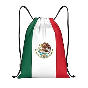 Mexico Flag Printed Drawstring Backpack Water Resistant String Bag Sports Sackpack Gym Sack, for Men Women