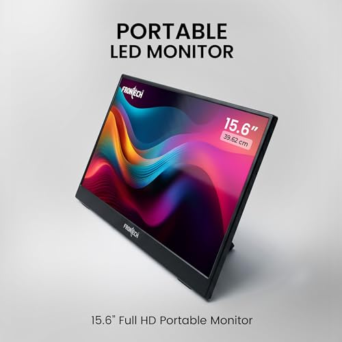 Image of FRONTECH 15.6 inch Portable LED Monitor, Full HD IPS, Dual Type-C & Mini HDMI, Built-in Speakers, 180 Stand, Works with Laptop /PS5 /Switch /Phone, 1-Year Warranty (MON-0023)
