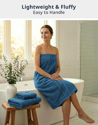 Image of Lane Linen Luxury 6-Piece Bath Towel Set - 100% Cotton, Quick-Dry, Super Absorbent, Zero Twist - Includes 2 Bath Towels, 2 Hand Towels, 2 Washcloths - Sea Port