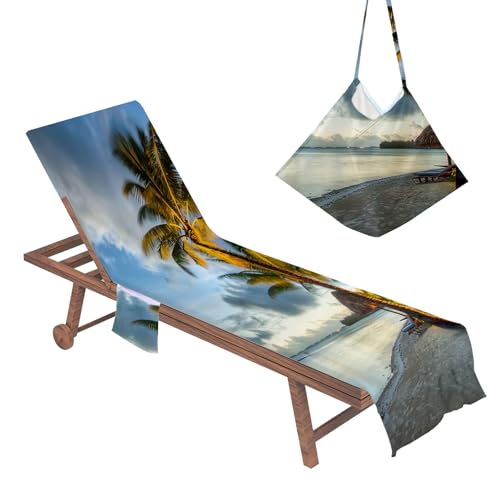 Brand-gangdiude Toallas para tumbonas con Bolsillos y Bolsa Accesorios Vacaciones Toalla Playa Microfibra de Secado rápido Piscina Funda para Tumbona