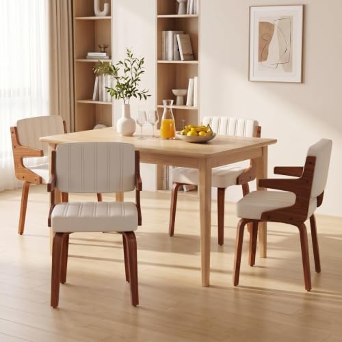 Image of Dining Chairs Set of 4,Mid Century Modern Walnut Kitchen Chairs,Beige