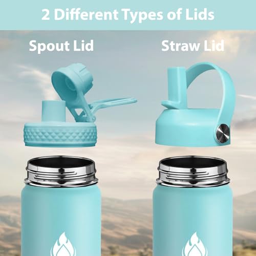 Image of SENDESTAR Water Bottle 32oz Double Wall Vacuum Insulated Leak Proof Stainless Steel Sports Water Bottle-Wide Mouth with New Flex Straw Lid & Spout Lid (Bubble Gum)