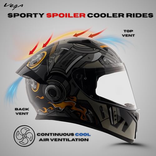 Image of Vega Bolt Superhero Smart Bluetooth Full-Face Helmet - Advanced Safety, Shockproof, Aerodynamic, Premium Comfort Black Grey M