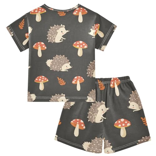 ALAZA Hedgehog Cartoon Mushroom Retro Pajamas Short Sleeve 2 Piece Sleepwear Top and Bottom Pajama Set Unisex2