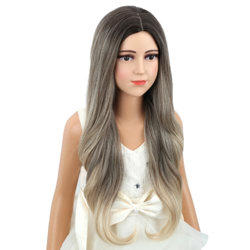 Image of Brown Ombre Blonde Wig Long Brown Ombre Blonde Middle Part Wig Long Wavy Curly Wigs Heat Resistant Synthetic Wigs for Daily Party Use