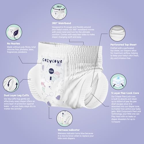 Image of Cozycove Size 4 L (13-24 lbs) Pull Up Training Pants | Totally Chlorine Free, Fragrance Free, Wetness Indicator | Play Hard Slim Active Pants | 80 Count (4 Bags of 20)