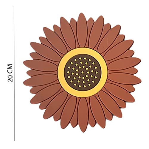 Image of Silicone Trivet Mat - Sunflower Hot Pot Holder Pads - Coasters for Kitchen - Placemat for Hot Dishes - Hot Pads for Table (Set of 4, Big, Brown)
