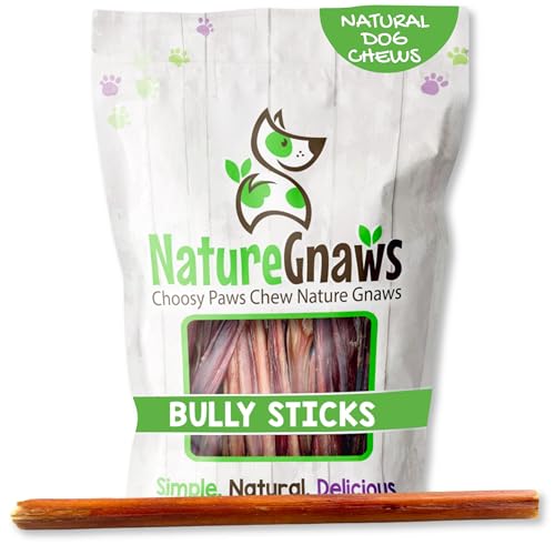 Image of Nature Gnaws Large Bully Sticks for Dogs 11-12 inch (5 Count) - Thick Long Lasting for Aggressive Chewers and Large Dogs - Natural Beef Dog Chew Bones