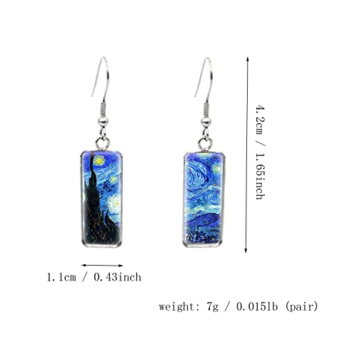 Rchengyanuima Rectangle Van Gogh Impressionist Painting Starry Sky Oil Drop Dangle Earrings For Women Girls Abstract Art Earrings Charm Jewelry (Blue) #TOP1