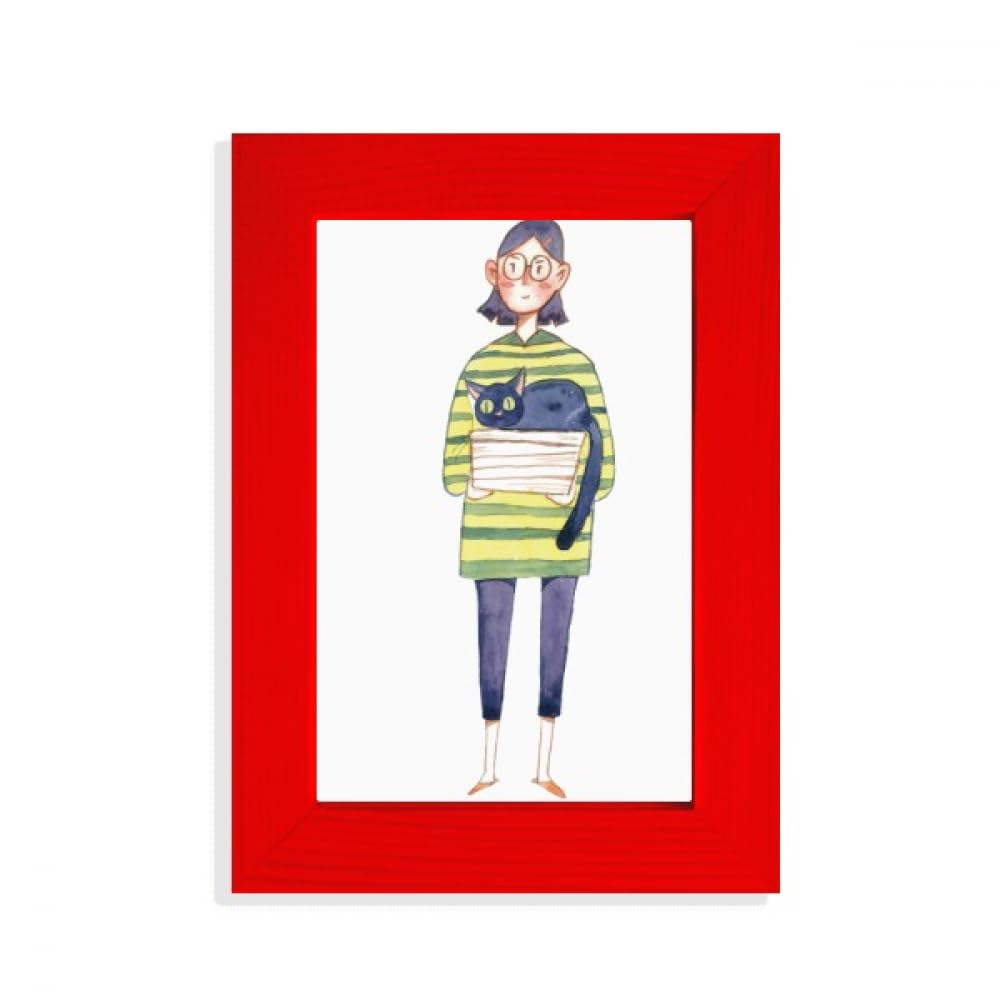 Peinture chat Meganekko Girl Miaoji poster encadré cadre photo rouge mural