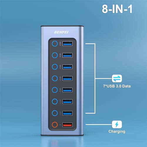 Hub USB de 8 puertos BENFEI con interruptores individuales para carga y datos rápidos 2