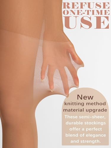Image of Extremely Durable Sheer Black Tights for Women Ultra Strong Control Top Pantyhose with Reinforced Toes