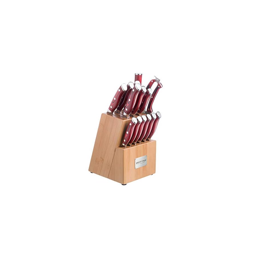 Ergo-Chef-Crimson-Series-Bamboo-Block-Knife-Set-Forged-High-Carbon-X50CrMoV15-German-Stainless-Steel-Full-Tang-Durable-G10-Handles-15pc-Block-Set Ergo Chef Crimson Series Bamboo Block Knife Set Forged High Carbon X50CrMoV15 German Stainless-Steel, Full Tang, Durable G10 Handles (15pc. Block Set)