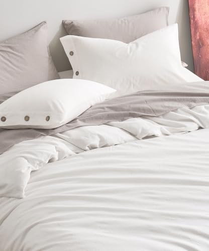 Image of JELLYMONI 100% Washed Cotton White Duvet Cover Full, Linen-Like