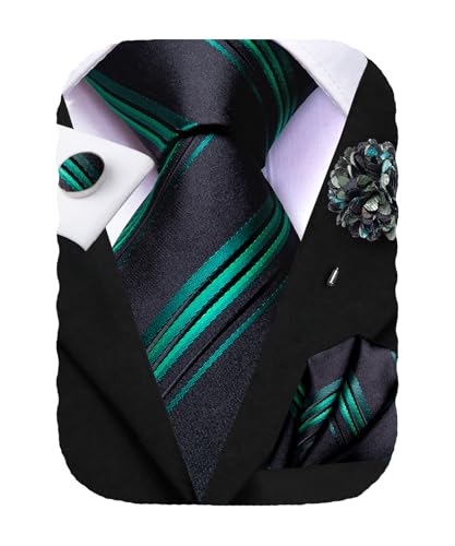 Image of Hi-Tie Men's Silk Ties Formal Woven Classic Necktie Pocket Square Cufflinks Lapel Pin Set Wedding Business