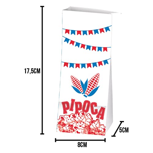 Saquinho de Papel Pipoca Festa Junina 8cm x 17,5cm - 50 Un.