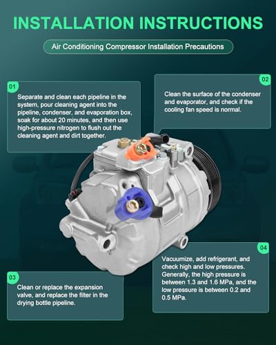 Image of SCITOO AC Compressor for BMW for 328i 3.0L 2007 | Fast Cooling, Ultra Low Noise (≤72 dB) Air Conditioner Compressor for Summer, with Clutch, 1211049 64522151495 64526956716