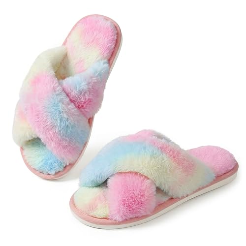 Image of Ankis Memory Foam Fuzzy Slippers for Women,Open Toe House Shoes