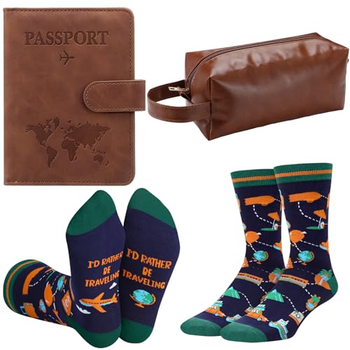 Glitopper 3 Pcs Christmas Traveling Gifts Set Travel Socks Christmas Toiletry Bag Passport...
