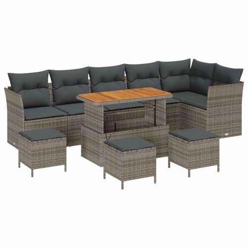 GHVBNMF 10-TLG Garten Sofaset mit Stauraum Poly Rattan Sitzgruppe Grau