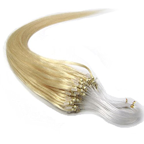 18 Inch Micro Ring Loops Beads Tipped Remy Real Human Hair Extensions (#60 Platinum Blonde)