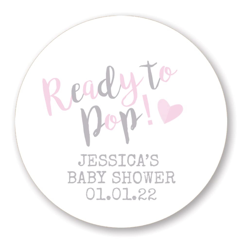 Personalised 'Ready to Pop' Baby Shower Favour Stickers in Pink or Blue (LA34) (45mm (24 per Sheet), Blue)