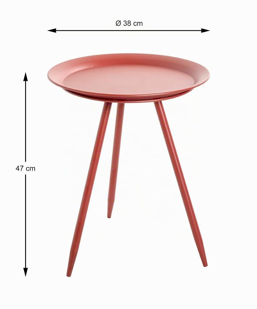 HAKU Mesa Auxiliar Redonda de Metal Rojo, Mesa de sofá Redonda pequeña - Dimensiones: 47 cm de Alto x 38 cm de diámetro Estilo: Moderno