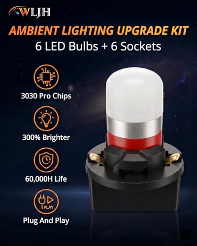 Image of WLJH Red T10 194 LED Bulb with PC194 Twist-Lock Sockets for Gauge Cluster | 3030 SMD, Dimmable, 12V, PC195 PC161 PC168, Instrument Cluster Panel Light, Dash Lights, Nighttime Readability, 6-Pack