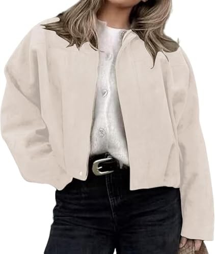 Women's Faux Suede Bomber Jacket Fall Casual Oversized Batwing Sleeve Lapel Pilot Cropped Coat Trendy Streetwear Outerwear3