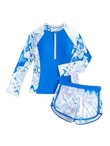 Image of SEGT Girl's Floral Long Sleeve Rash Guard with Bikini Bottom 2 Piece Swimsuit Set