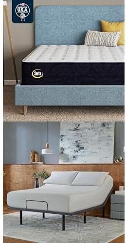 Serta Classic Clarks Hill Elite 2.0 Medium 13.5" Twin XL Mattress baselogic Level 2 Twin XL Adjustable Base Bed Frame - Cooling, Breathable, Pressure Relief, Head & Foot Adjustable