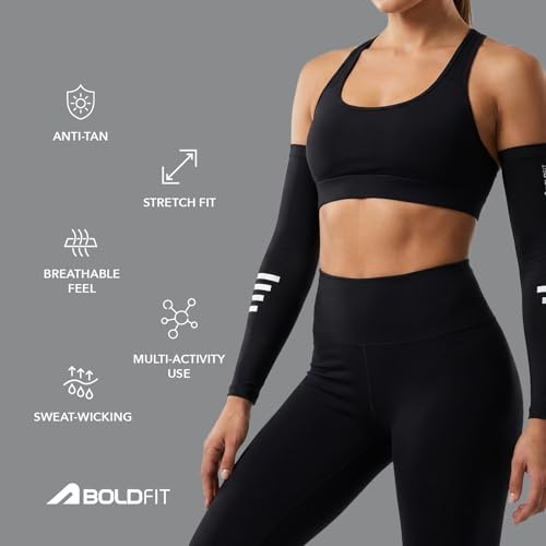 Image of Boldfit Arm Sleeves for Men & Women, UV Protection Hand Sleeve, Breathable MoistureWicking Fabric, Compression Support for Sports, Gym, Cycling & Running, Anti-Slip Comfortable Fit, Durable Arm Covers