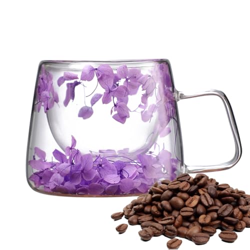Generisch Layer Flowers Taza de café, taza de flores, tazas de café de primavera de 200 ml, tazas de café de flores de doble pared, tazas de café de vidrio aislante creativas para latte, café