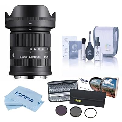 18-50mm f/2.8 DC DN Contemporary Lens for Sony E, Bundle with 55mm Essential Filter Kit, Cleaning Kit and Cleaning Cloth