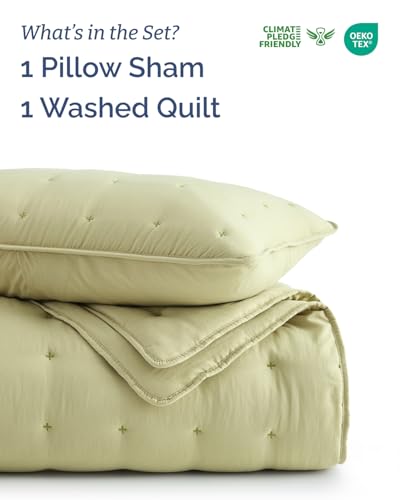 Image of Quilts Twin Size - Bedspread for Twin Size - Lightweight Comforter Set - Quilt Bedding Set for All-Seasons - Ultra Soft, Breathable & Comfy - Summer Coverlet with 1 Pillow Sham - 68 inch x 86 inch, Sage Green