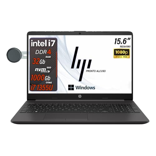 250 G10, Notebook i7, Pc portatile intel core 1355U, Ram 32 Gb, SSD 1 Tb, Display 15.6" FHD, Windows 11 Pro, Laptop i7 pronto all'uso (Omaggio Custodia Notebook/Supporto smartphone)