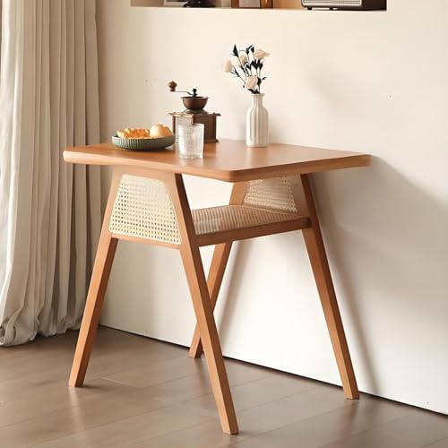 Walnut Bistro Rattan Dining Set - Solid Wood Square Table & 2 Stackable Chairs for Small Spaces, Modern Outdoor/Indoor Furniture, Perfect for Patio, Garden, and Dining Room