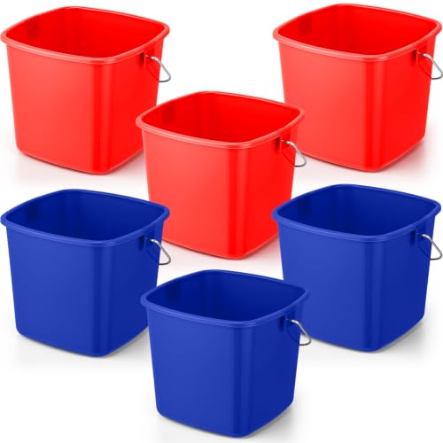 Image of Zhehao 6 Pcs 3 Quart Bucket for Cleaning Small Sanitizer Bucket for Restaurant Square Plastic Pail with Handles for Home, Offices, Commercial Use, Food Service(Red,Dark Blue)