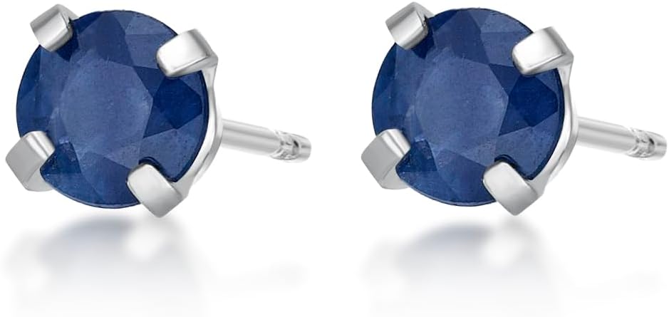 Natural Birthstone Stud Earrings for Women in 14K White or Yellow Gold, Round Gemstone Post Earrings with Push Back, 3mm/4mm/5mm Birthstone by Lavari Jewelers