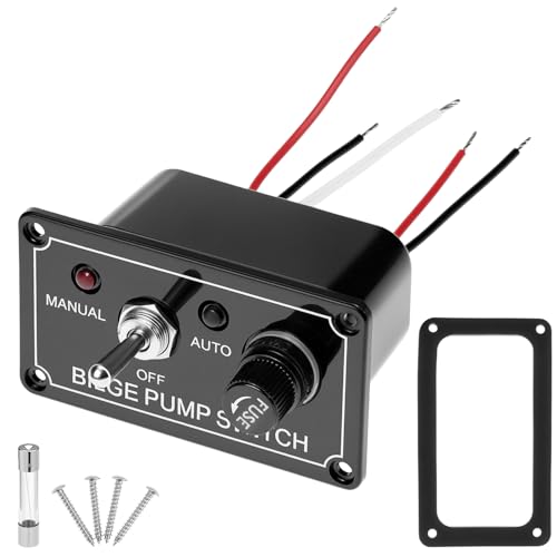 QWORK Bilge Pump Switch Panel with Auto Manual Mode 12V 24V 15A Marine Rocker Toggle ON Off Control with Fuse LED Indicator for Automatic Bilge Systems