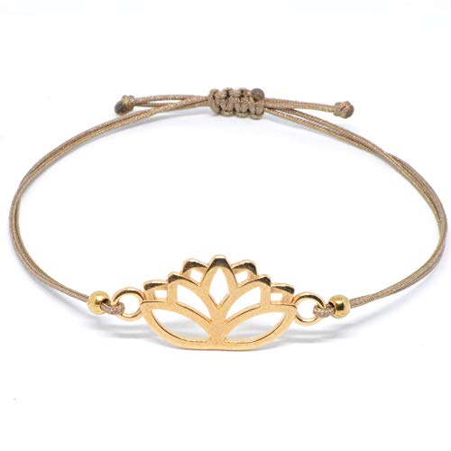 Preisvergleich Produktbild Lotus Armband Roségold Selfmade Jewelry Lotusblüten Armkettchen - größenverstellbar auf braunem Band Handmade Armbändchen