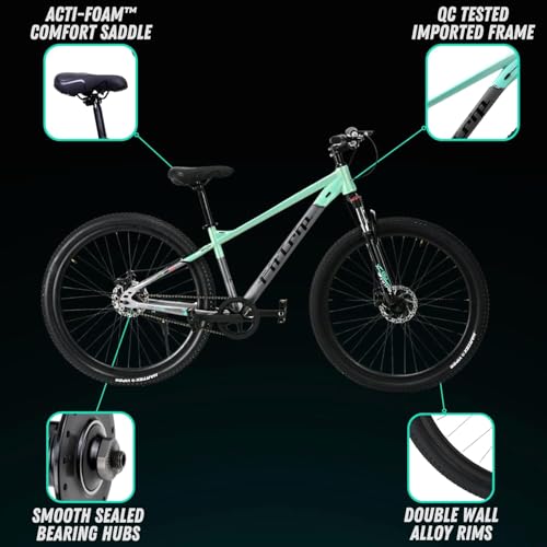 Image of FitTrip Fox Rush 27.5T | Single Speed MTB | Jak 7 Dual Disk Brakes | Lockout Suspension I 1030 Alloy Frame w /Internal Cabling | Unisex (Turquoise, 27.5)